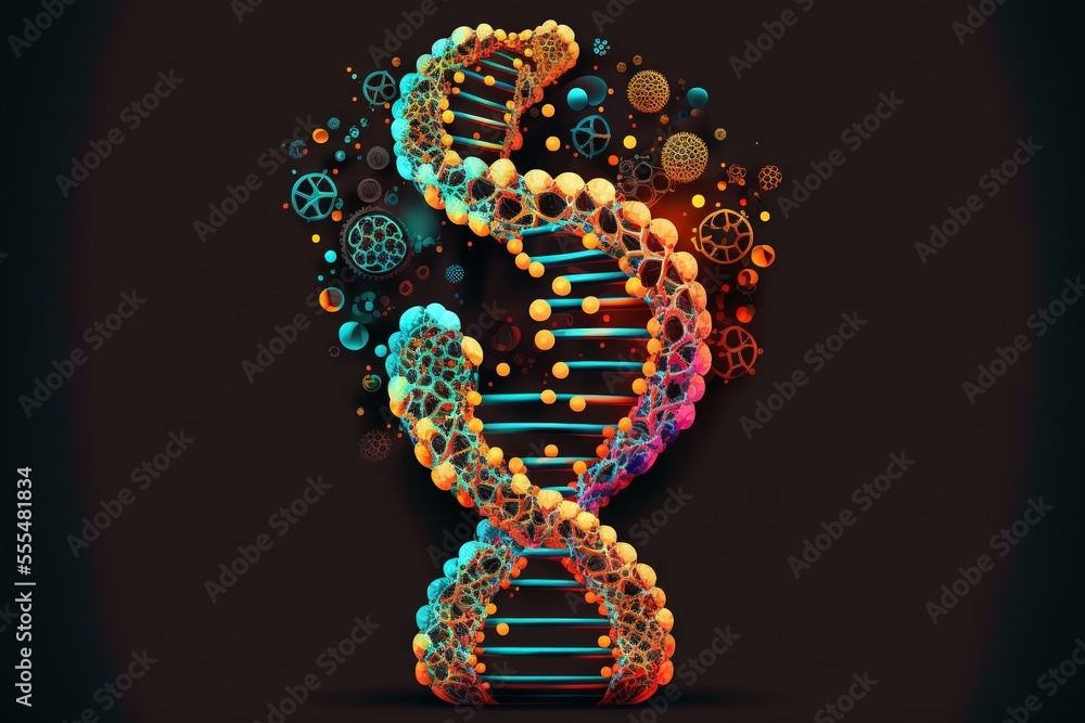 Poster a colorful 3d image of a double - stranded structure with a black background and a black background 