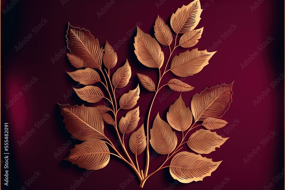 Poster a golden leaf on a red background with a gold frame around it that says. generative ai