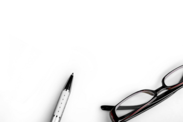 Business silver pen and modern glasses for reading