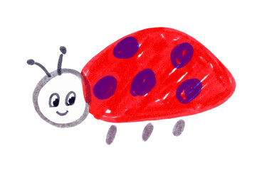 Felt pen childlike drawing of cute lady bug