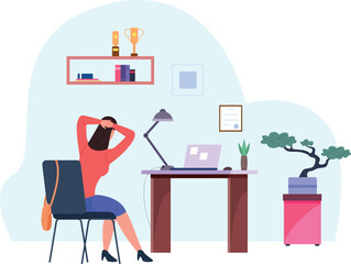 Office break workout. Body stretch at computer desk