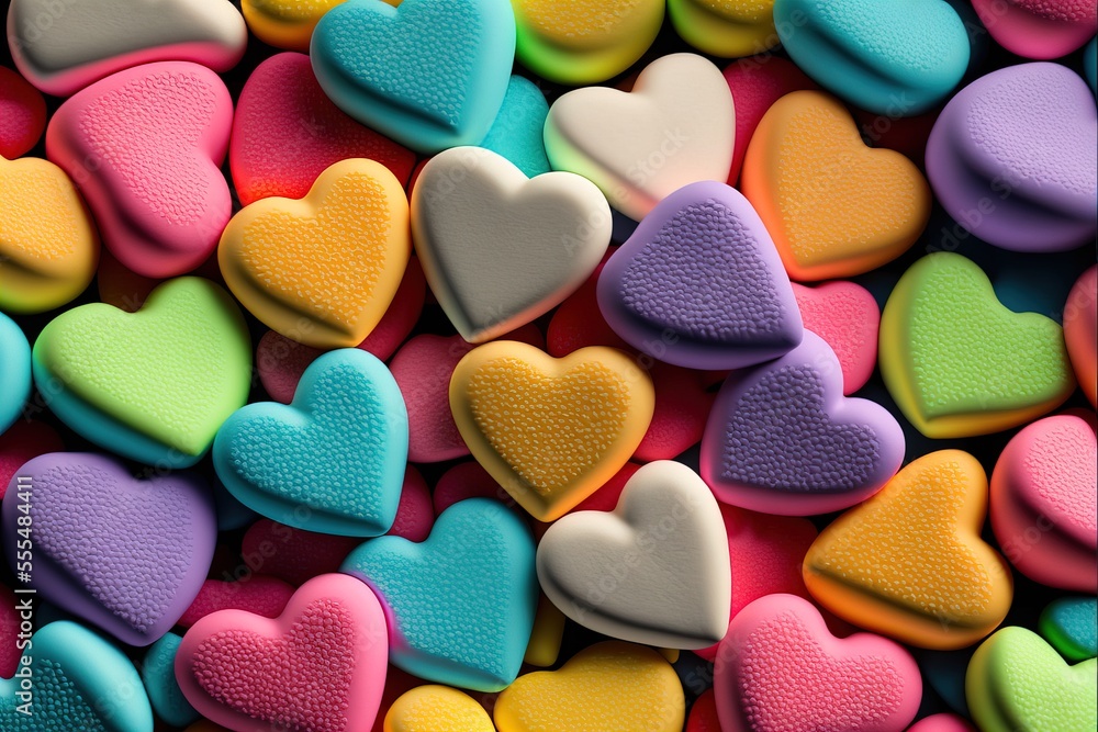 Poster a pile of heart shaped cookies sitting on top of a table next to each other on a table top., generat
