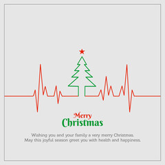 Illustration of Merry Christmas Heartbeat Heart line concept. Flat texture style vector  isolated on gray background.