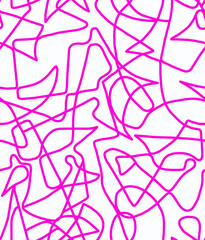 Abstract doodle drawing with pink lines on a white background.Seamless pattern.	