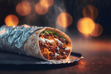 Burrito, street fast food, mexican cuisine popular dish. AI	 - obrazy, fototapety, plakaty