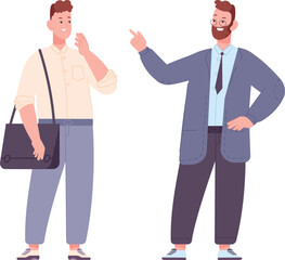 Businessman talking with young man. People talking. WOrk conversation
