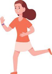 Runnibg girl. Cute kid character. Hurrying child