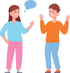 Obraz premium Kids talking. Girl and boy with blank speech bubble