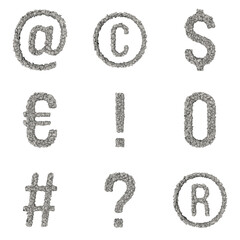 3D Render Set of Stone Font including Letters,  Numbers and Punctuation Marks