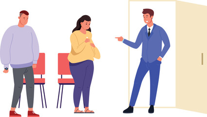 Hr decline job candidate. Sad seeker employee