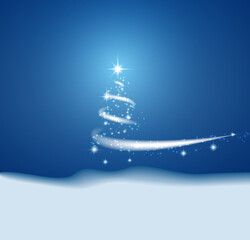 Christmas star and Christmas tree over snow snowdrifts