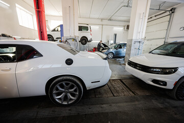 Muscle car at service repair station.