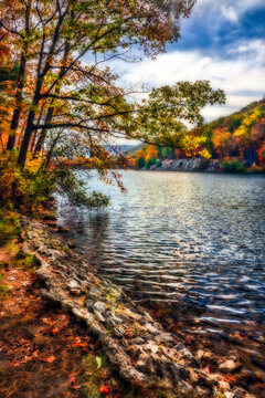 Hessian Lake in autumn, Bear Mountain State Park; New York, United States of America