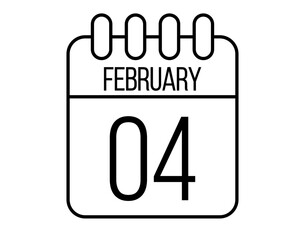 4 February day icon. Black February calendar page vector on isolated white background