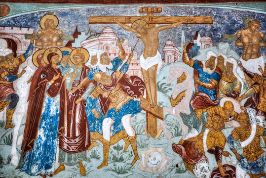 Fresco, Gate Church of the Resurrection (1670), Kremlin, Golden Ring; Rostov Veliky, Yaroslavl Oblast, Russia