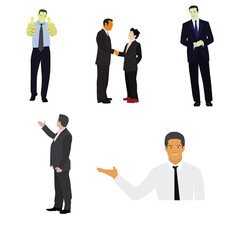 set businessman, business people shake hands after completed the deal, business people make presentation, and thumbs up vector