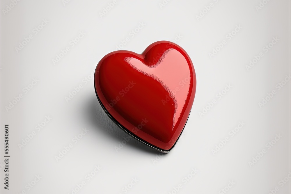 Poster a red heart shaped object on a white background with a shadow on the ground and a shadow on the wall