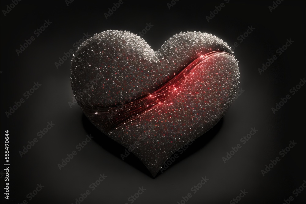 Poster  a heart shaped object with a red light inside of it on a black background with a red light inside of it. Generative AI