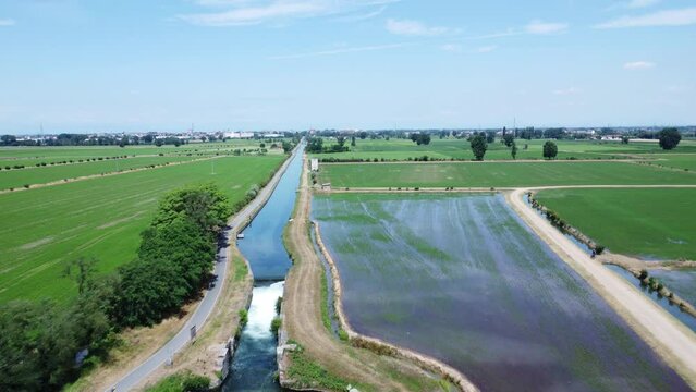 Aerial view of the countryside near Abbiategrasso, Lombardy, Italy