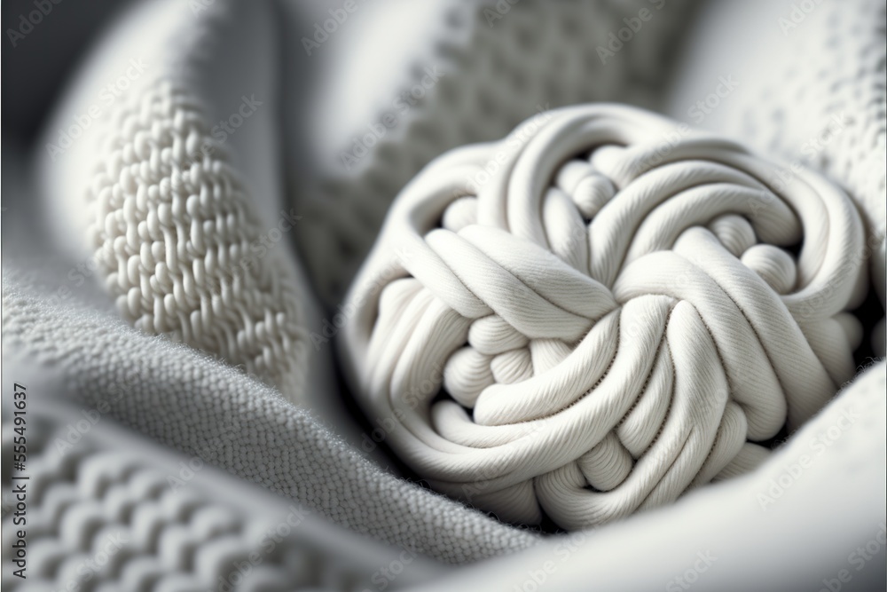 Poster a close up of a white blanket with a knot on it's end and a knot on the end of the blanket. generati