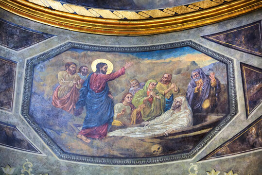 Fresco, Church of St Anthony, reconstructed in 1673, Old Town Bucharest; Bucharest, Romania