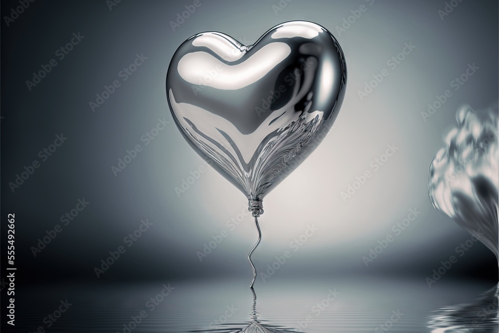 Aufkleber a heart shaped balloon floating in the air next to a silver object with a drop of water on it. gener