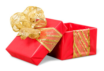 Cute gift box with  ribbon bow, isolated on white