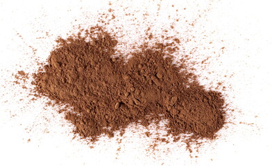  Cocoa pile isolated on white background, top view