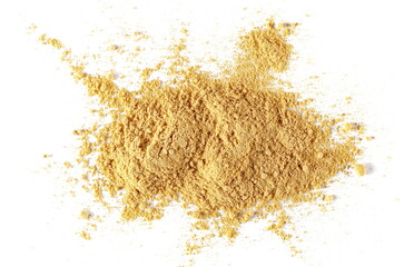 Ginger powder isolated on white, top view