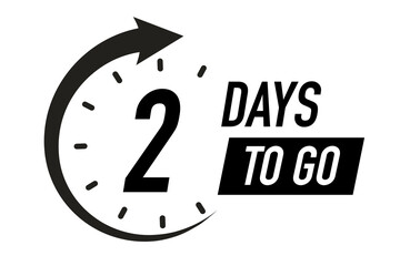 2 days to go timer vector symbol black color style isolated on white background. Clock, stopwatch, cooking time label. 10 eps