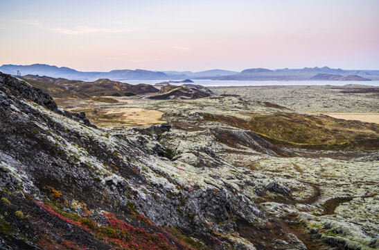 Rugged volcanic landscape in Southern Iceland; Grimsnes- og Grafningshreppur, Southern Region, Iceland
