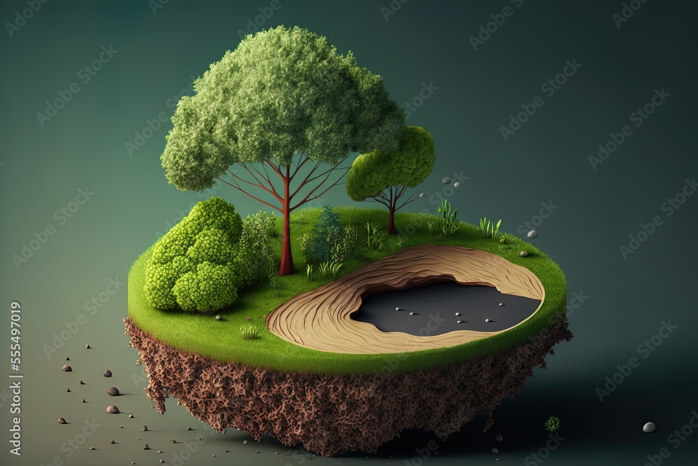 Poster a green way of thinking. there are trees on the land. generative ai