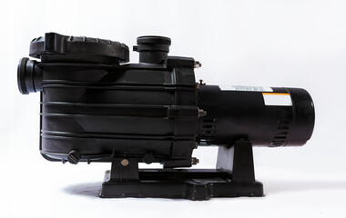 Sand filter pump for swimming pool on isolated background. Compressor for pool cleaning isolated,...