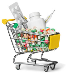 Pills and Tablets in a Shopping Cart