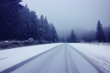 Obraz premium snow covered road - Generative AI