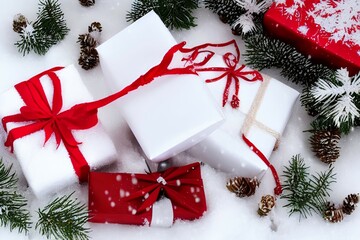 christmas gift box with ribbon - Generative AI