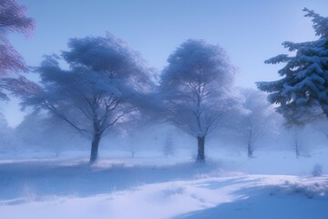 Fototapeta na wymiar winter landscape with trees - Generative AI