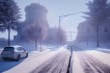 snow covered road - Generative AI