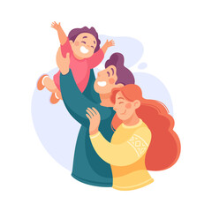 Embracing Family with Son Loving and Feeling Happy Vector Illustration