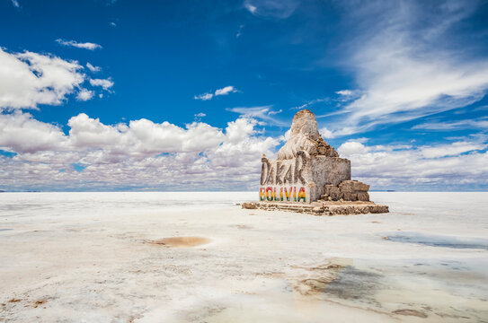 Naklejki Monument to the Dakar Rally at Salar de Uyuni, the world's largest salt flat  Potosi Department, Bolivia