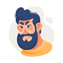 Bearded Man in Glasses Showing Emotion of Anger Frowning Vector Illustration