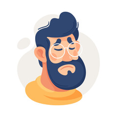 Bearded Man in Glasses Showing Emotion of Sadness Vector Illustration