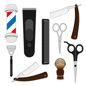 Accessoire pour prendre soin de la barbe des hommes, symboles de barber shop, rasoirs électrique et à lames, ciseaux