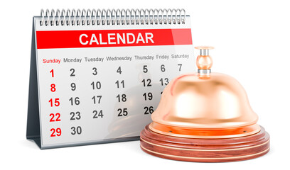 Reception bell with desk calendar, 3D rendering