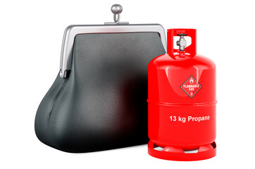 Propane cylinder with compressed gas with purse coin, 3D rendering