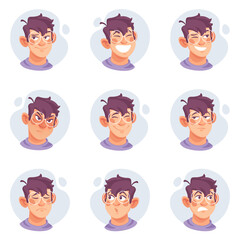 Man in Glasses Showing Different Emotion Vector Set