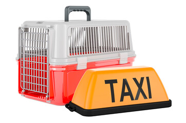 Taxi car signboard with pet travel plastic cage. 3D rendering