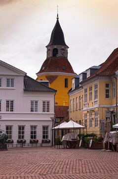 Town Square with Sidewalk Cafes, Faaborg, Fyn Island, Denmark