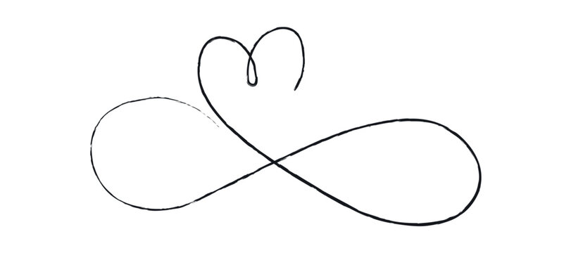 Black thin lines two hearts love infinity symbol on white background - Vector