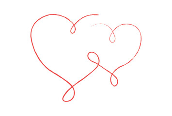 Fototapeta na wymiar Red thin lines two love hearts on white background - Vector